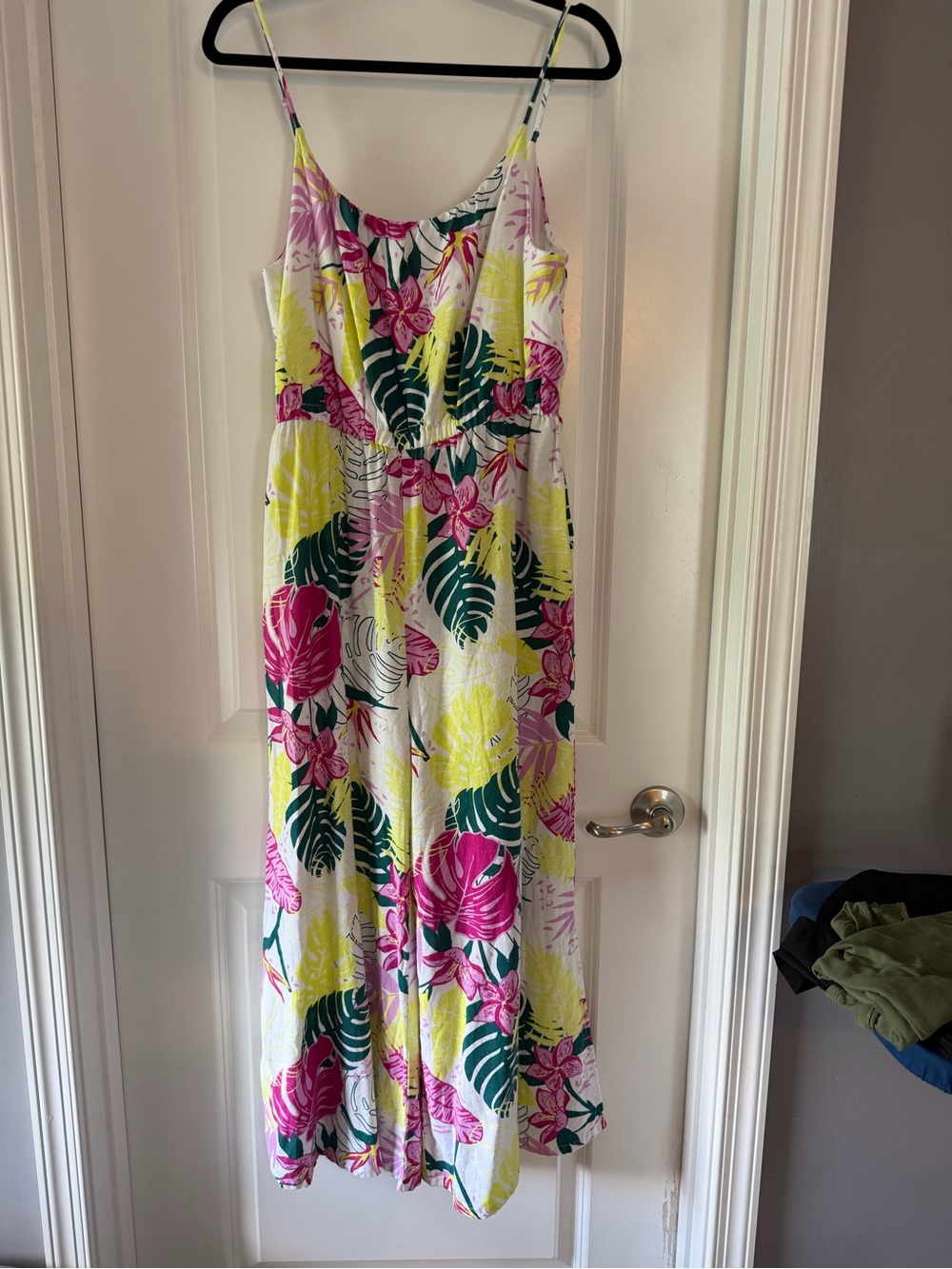 Tropical Floral Spaghetti Strap Maxi Dress - White, Pink & Lime